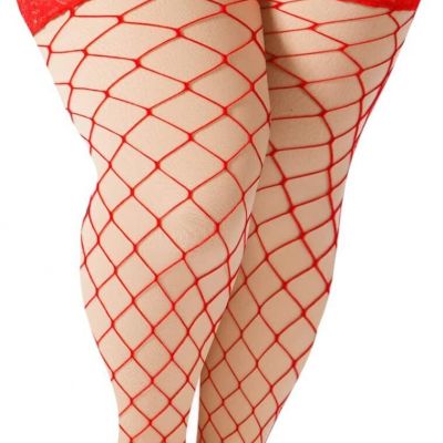 Moon Wood Plus Size Fishnet Stockings Womens Sheer Silicone Lace Top Stay Up Lin